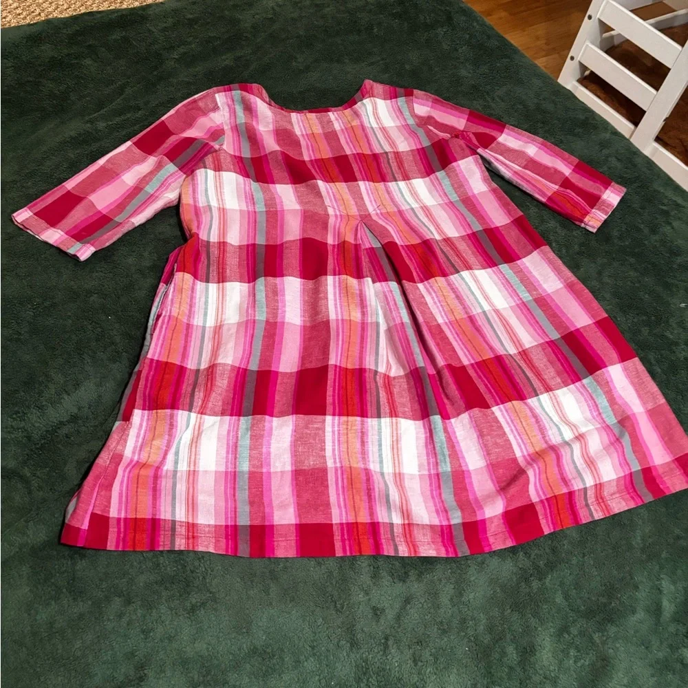 GUDRUN SJODEN large Pink Plaid Rut Cotton Linen Dress - Picture 5 of 5